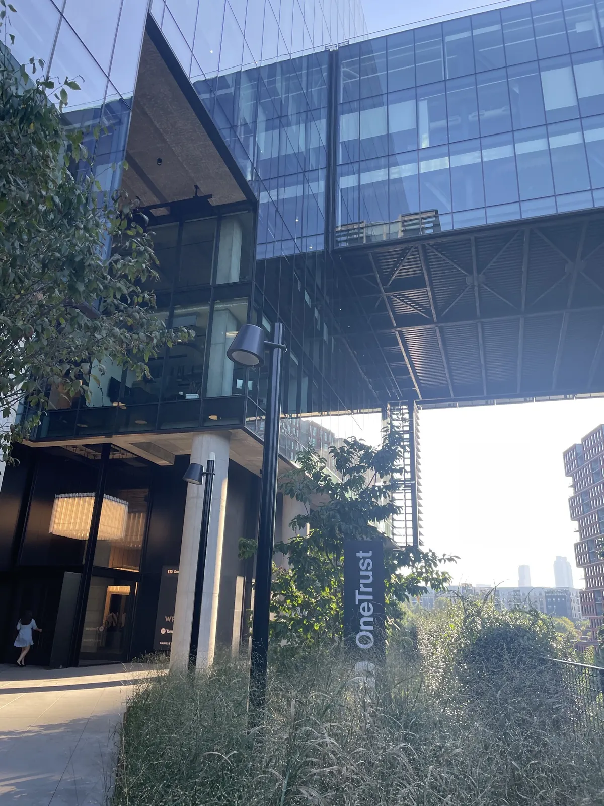 Glass exterior of the OneTrust office building in Atlanta