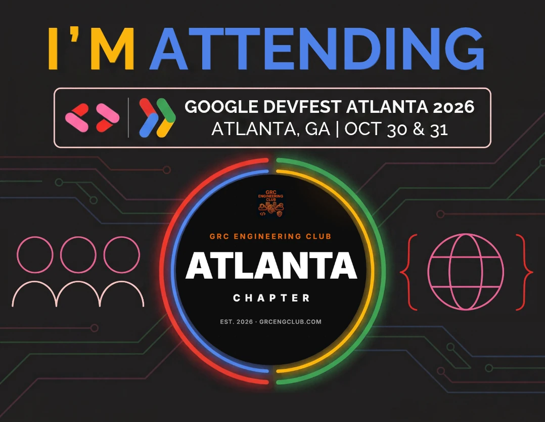 GRC Engineering Club Atlanta chapter graphic announcing attendance at Google DevFest Atlanta 2026, October 30 and 31.